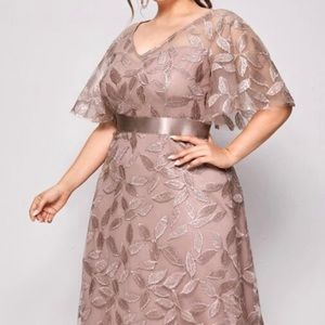 Shein Curve 2XL Plus Size Rose Gold High-Waisted Elegant floor length gown.